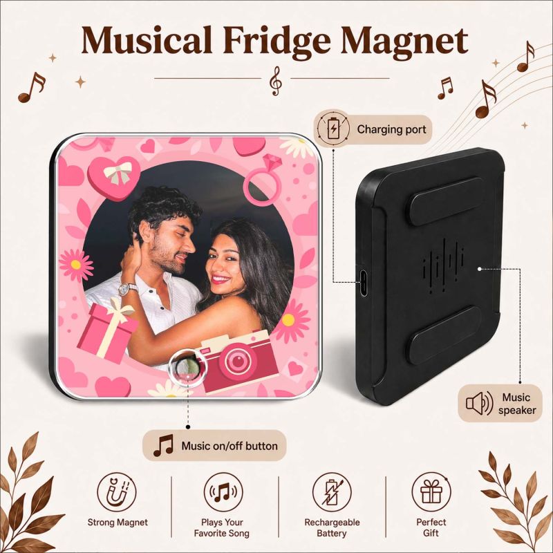 Personalised Musical Fridge Magnet for Couples 1st for Wife Birthday Gift for Girlfriend Boyfriend Rechargeable Music Player